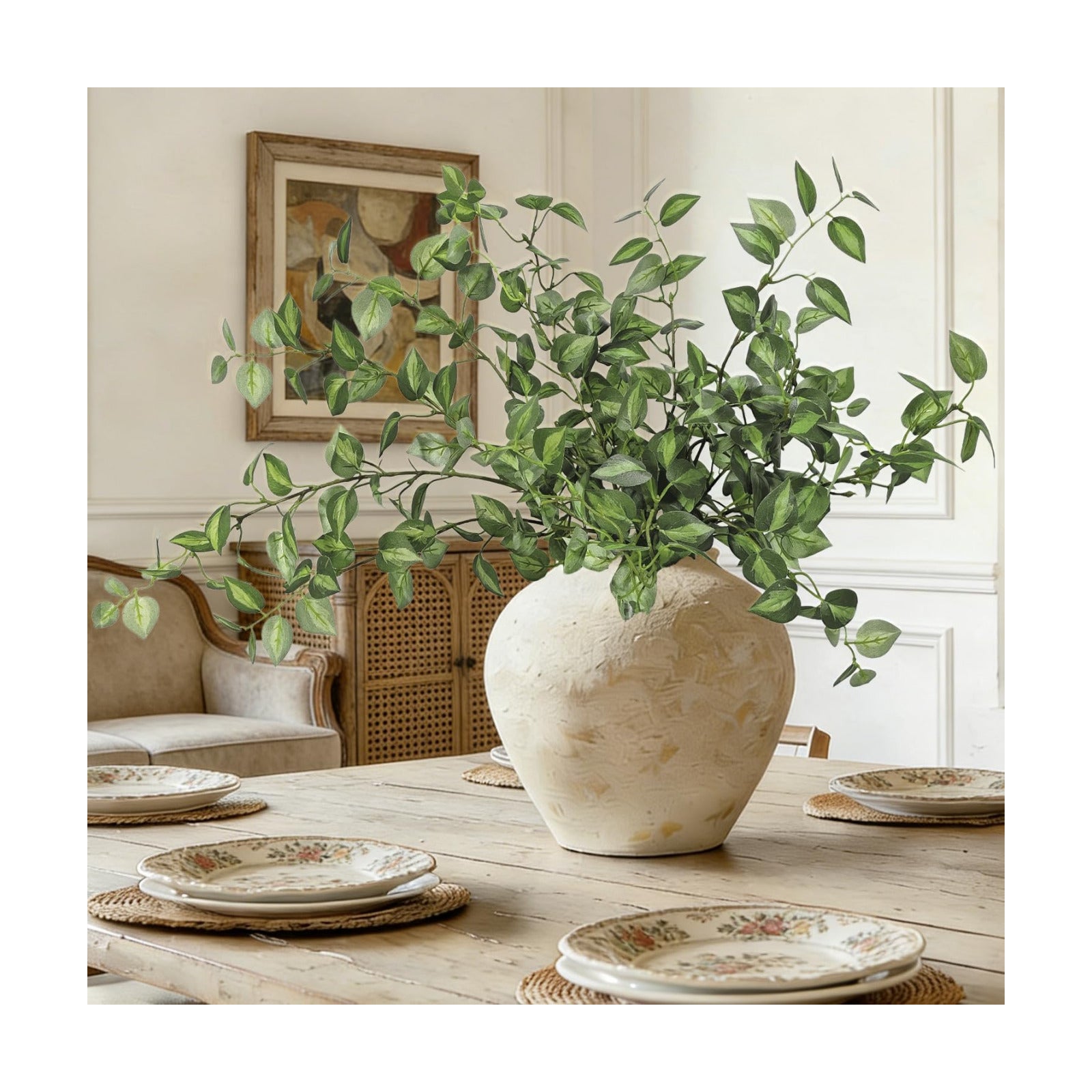 Long Artificial Stems Faux Greenery Stems for vase Faux Leaves Fake / Green / 32.7 Inch / Set of 6
