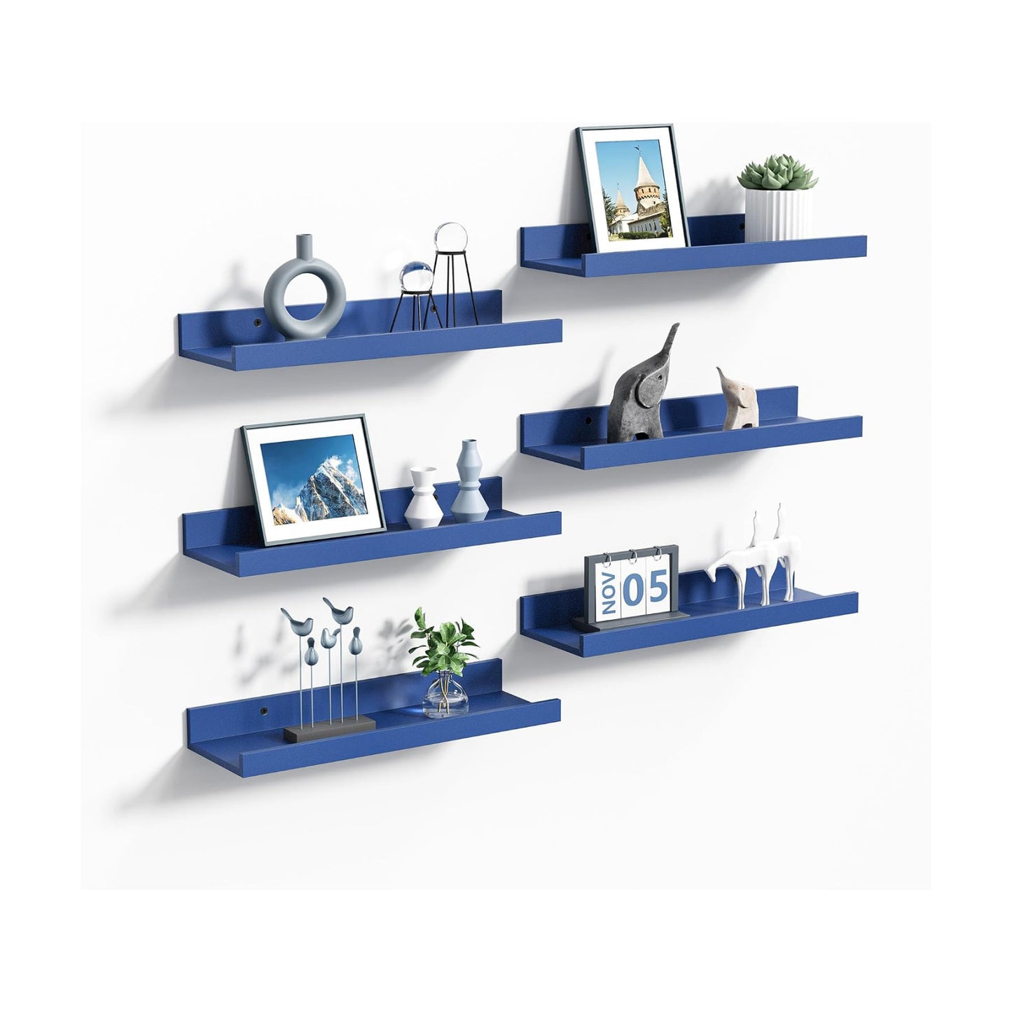 upsimples Floating Shelves for Wall Decor Storage, Navy Blue, 6Pcs, 15.7''