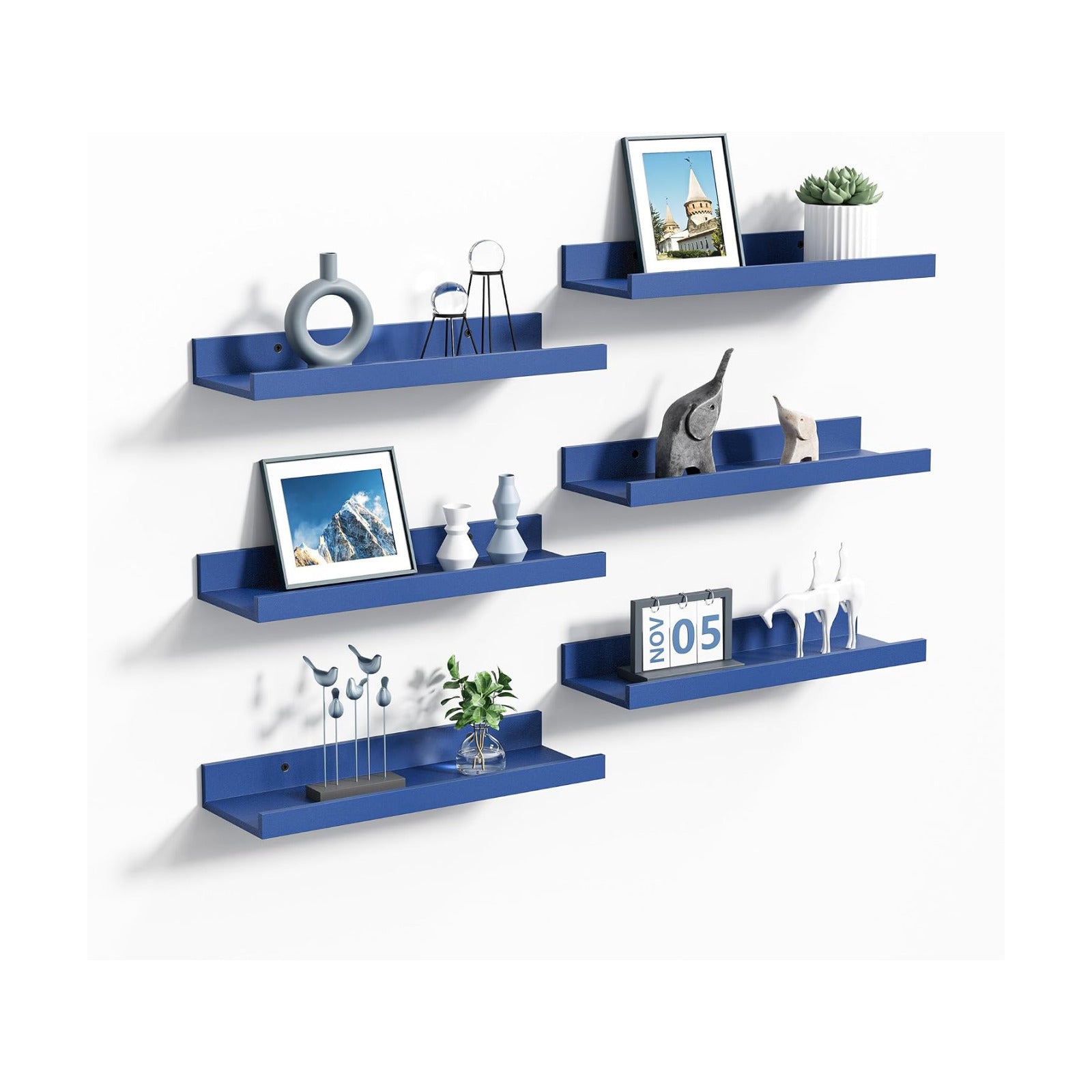 upsimples Floating Shelves for Wall Decor Storage, Navy Blue, 6Pcs, 15.7''
