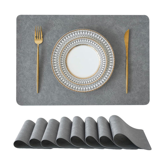 Reversible Faux Leather Placemats / Mist Gray / 12 x 17 / Set of 8