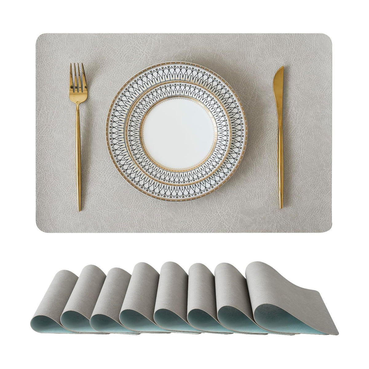 Leetaltree Reversible Faux Leather Placemats 12x17 Inch, Set of 8, Heat Resistant Waterproof Table Mats, Non-Slip