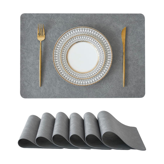 Reversible Faux Leather Placemats / Mist Gray / 12 x 17 / Set of 6