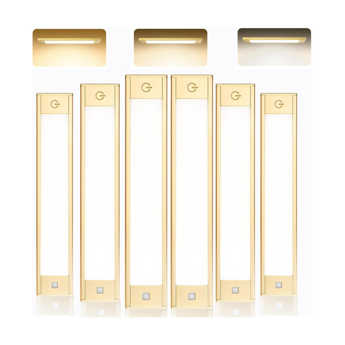 V4light Motion Sensor Cabinet Light, Rechargeable, Dimmable, 6Pcs, 9in | Gold aluminum, magnetic wireless, 1800mAh, 3