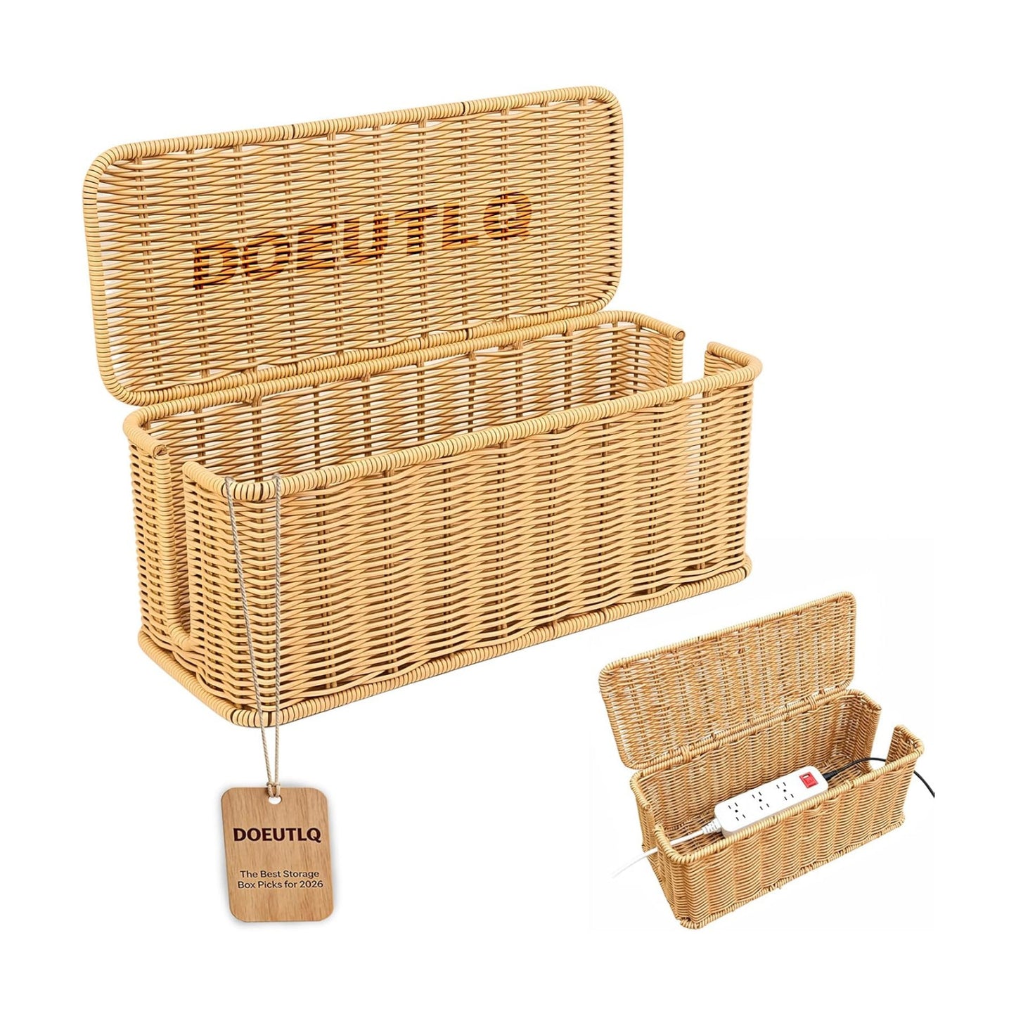 Desk Organizer Decorative Rattan Decor Countertop Cable Management Box Charging Station