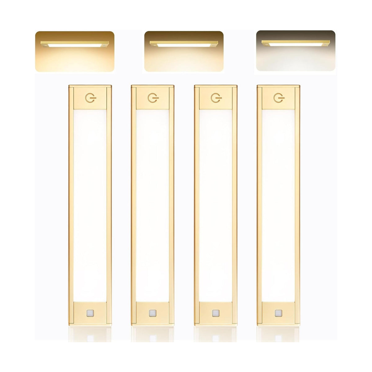 V4light Motion Sensor Cabinet Light, Rechargeable, Dimmable, 4Pcs, 9in | Gold aluminum, magnetic wireless, 1800mAh, 3