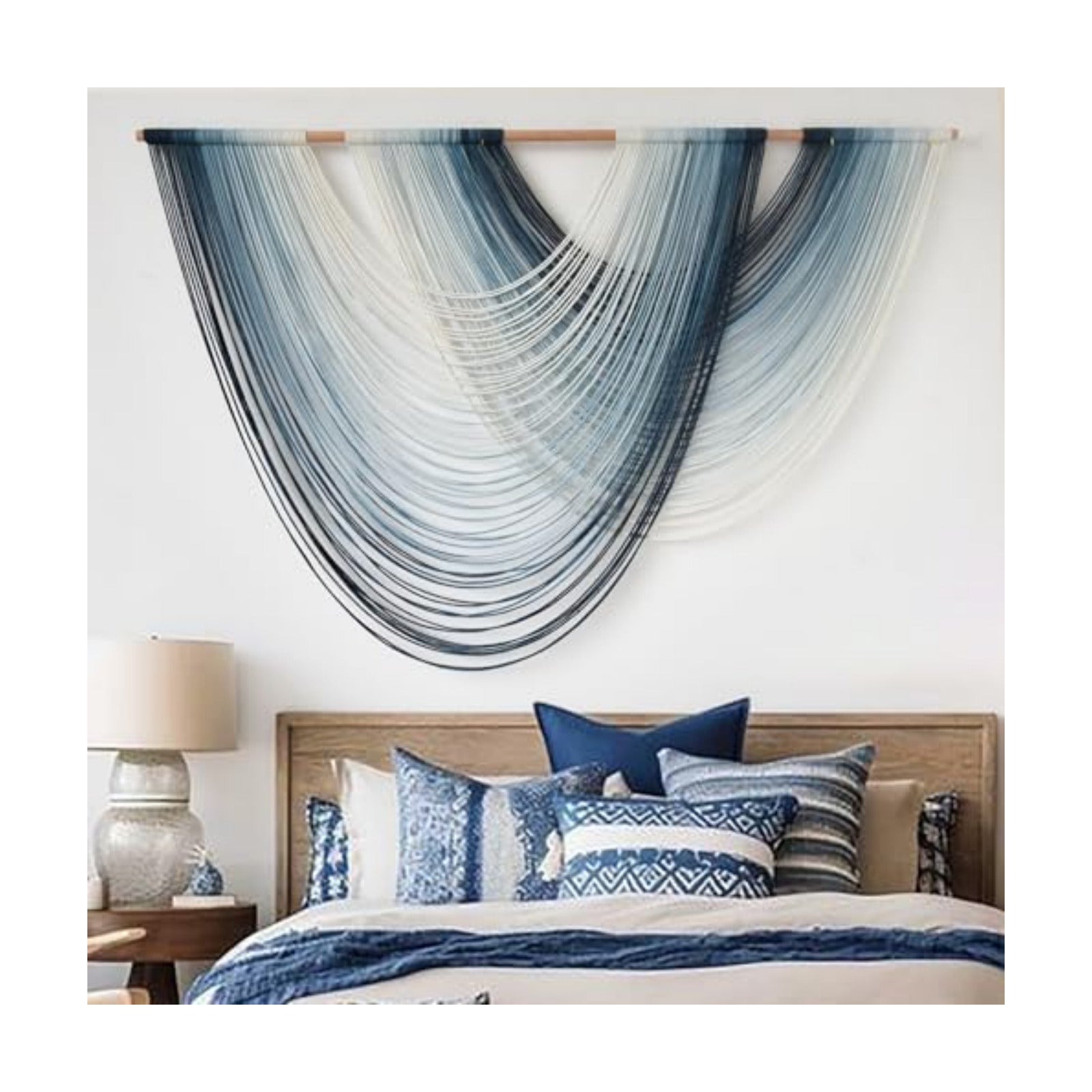 Macrame Wall Hanging Large handmade Navy Blue Ombre Fiber Art 57"W*39"L