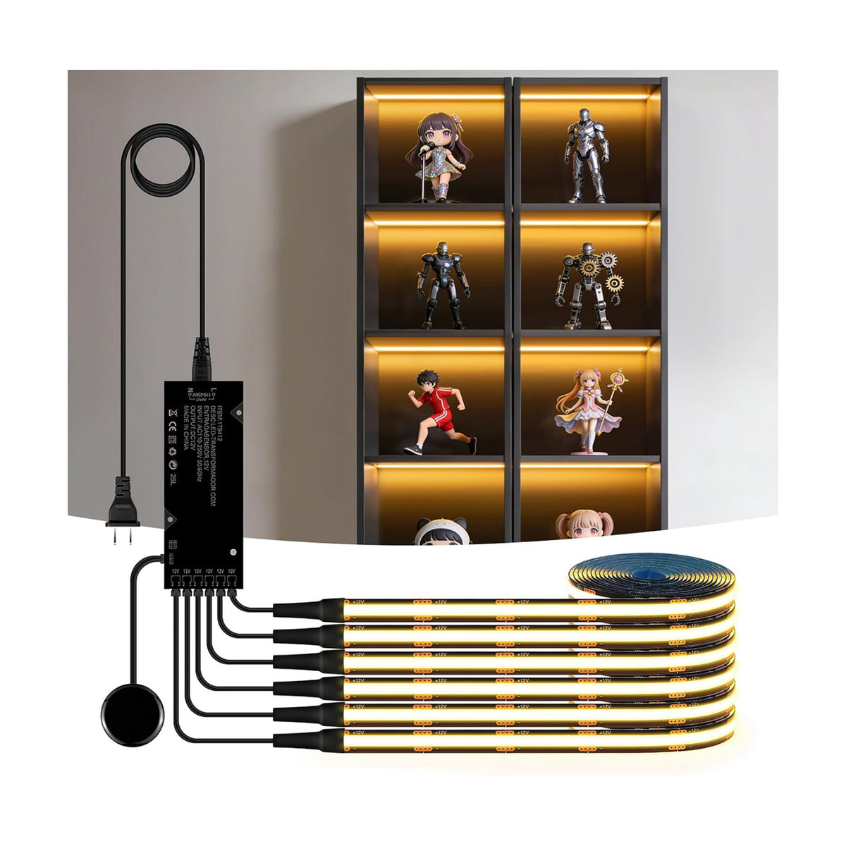 AIMENGTE 12V COB LED Cabinet Lights Black Strip, 6 x 3.3ft Touch Dimmable 3000K Warm White Lighting for Parallel Wood
