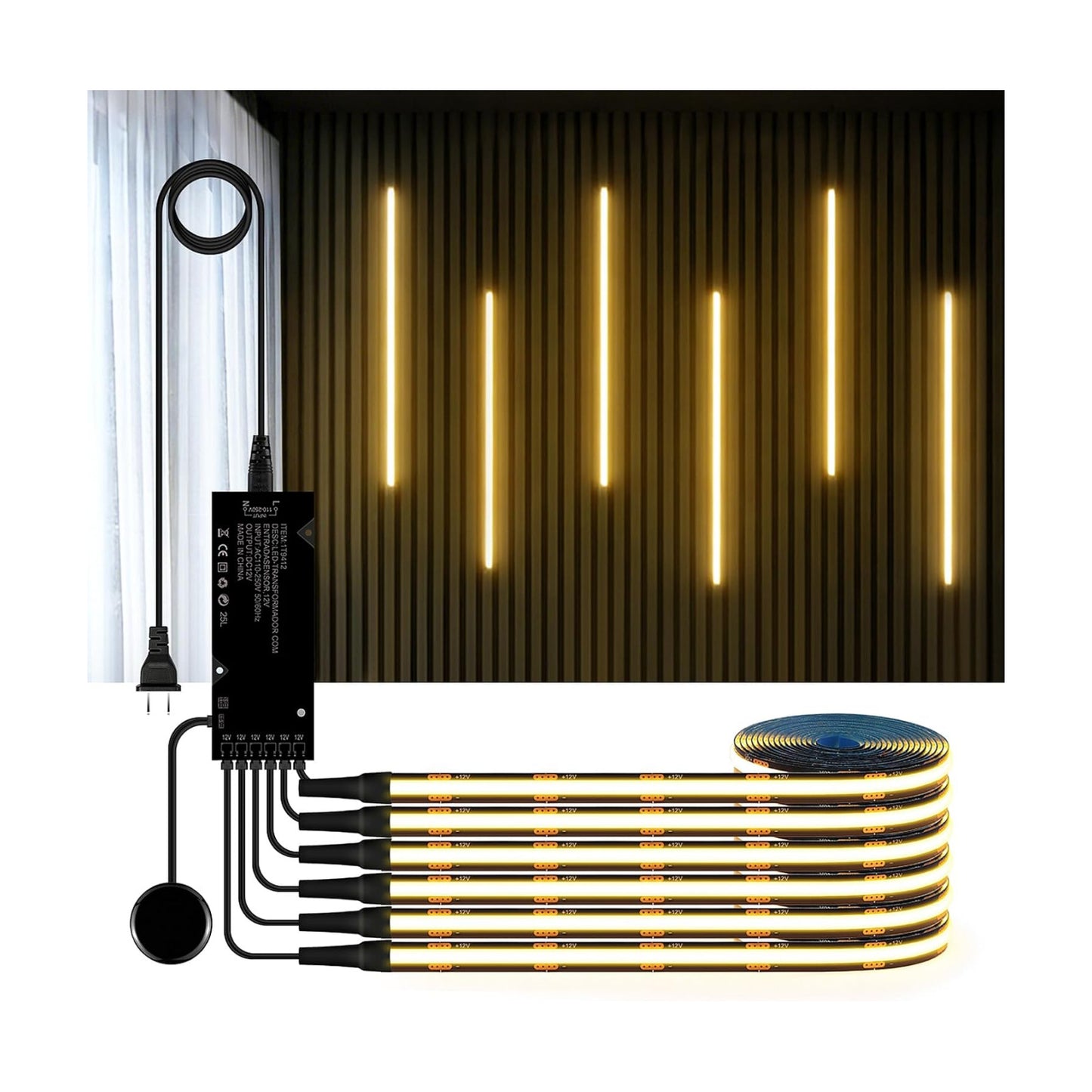 AIMENGTE 12V COB LED Cabinet Lights Black Strip, 6 x 6.6ft Touch Dimmable 3000K Warm White Lighting for Parallel Wood