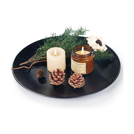 Yangbaga Black Wood Serving Tray: Round Decorative Tray for Home Decor