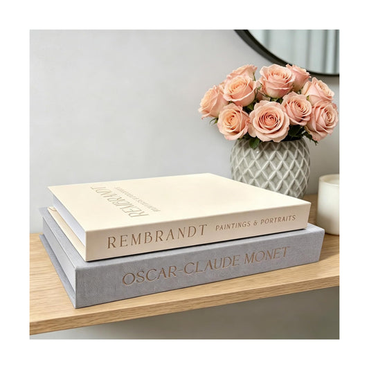 Linen Fake/Faux Book Boxes / Beige-grey / Set of 2