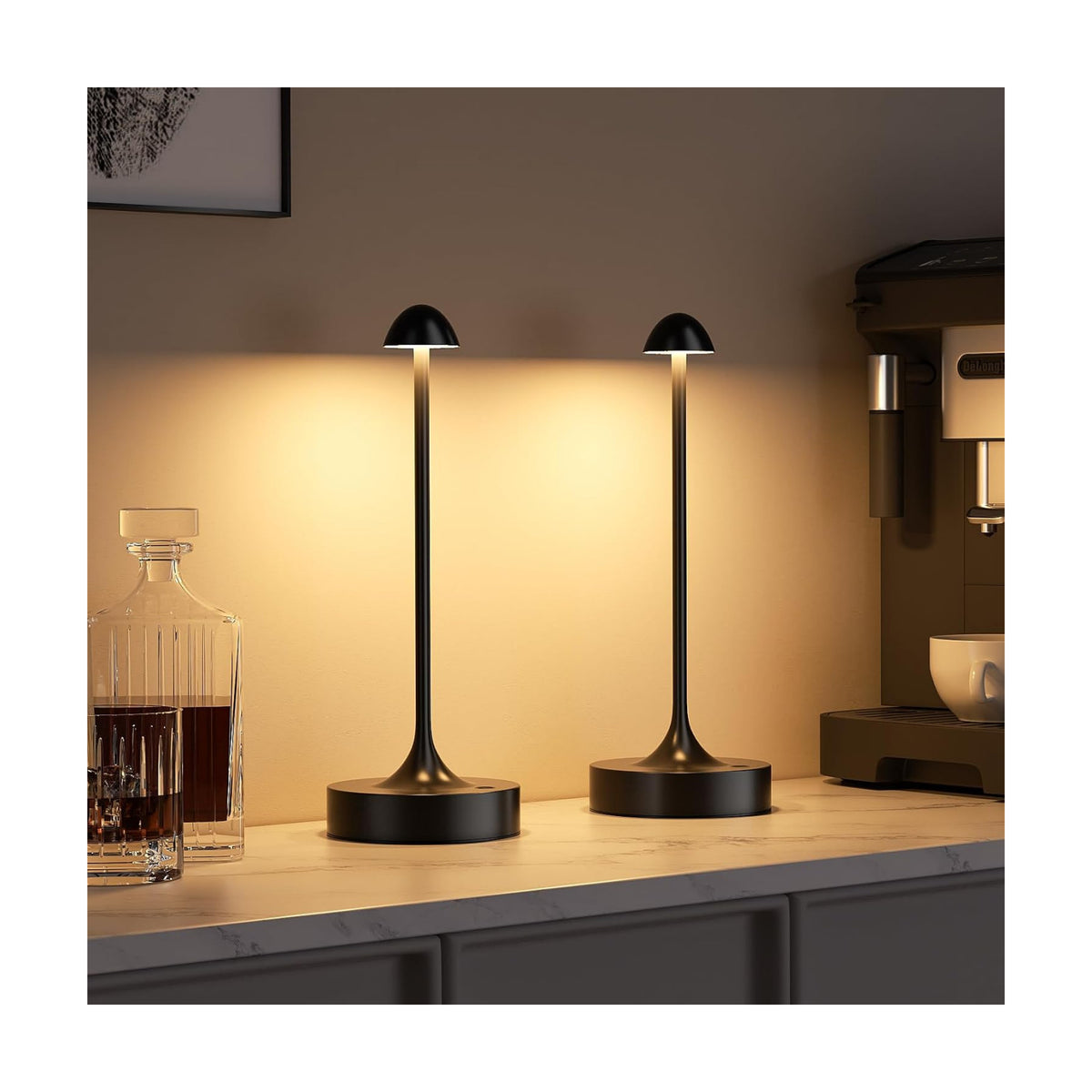 Cordless Rechargeable Table Lamp, Battery Operated Desk Lamp, Black, 2 Pack | Wireless Night Light, 3 Color Modes