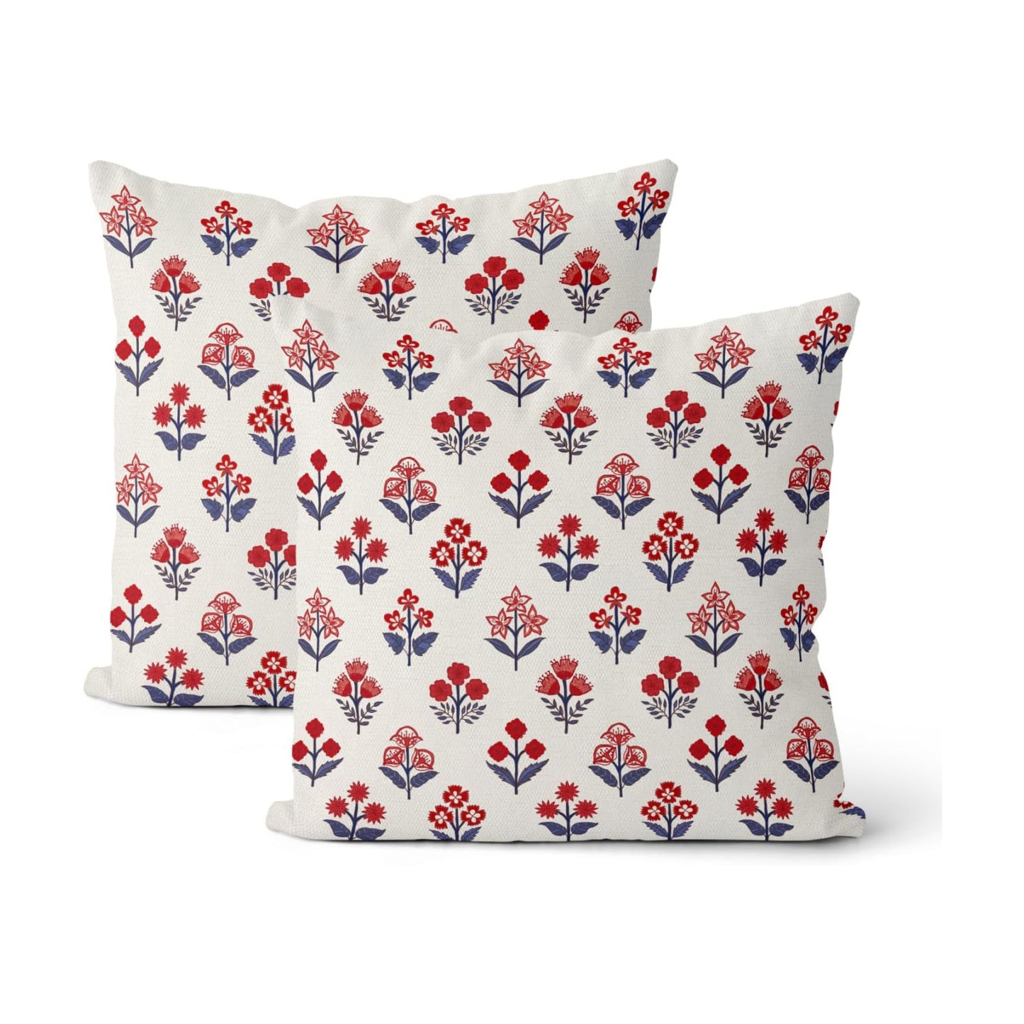 4th of July Pillow Covers Red Blue / 18 x 18 / 4th of July Red Blue Block Print Floral / Set of 2
