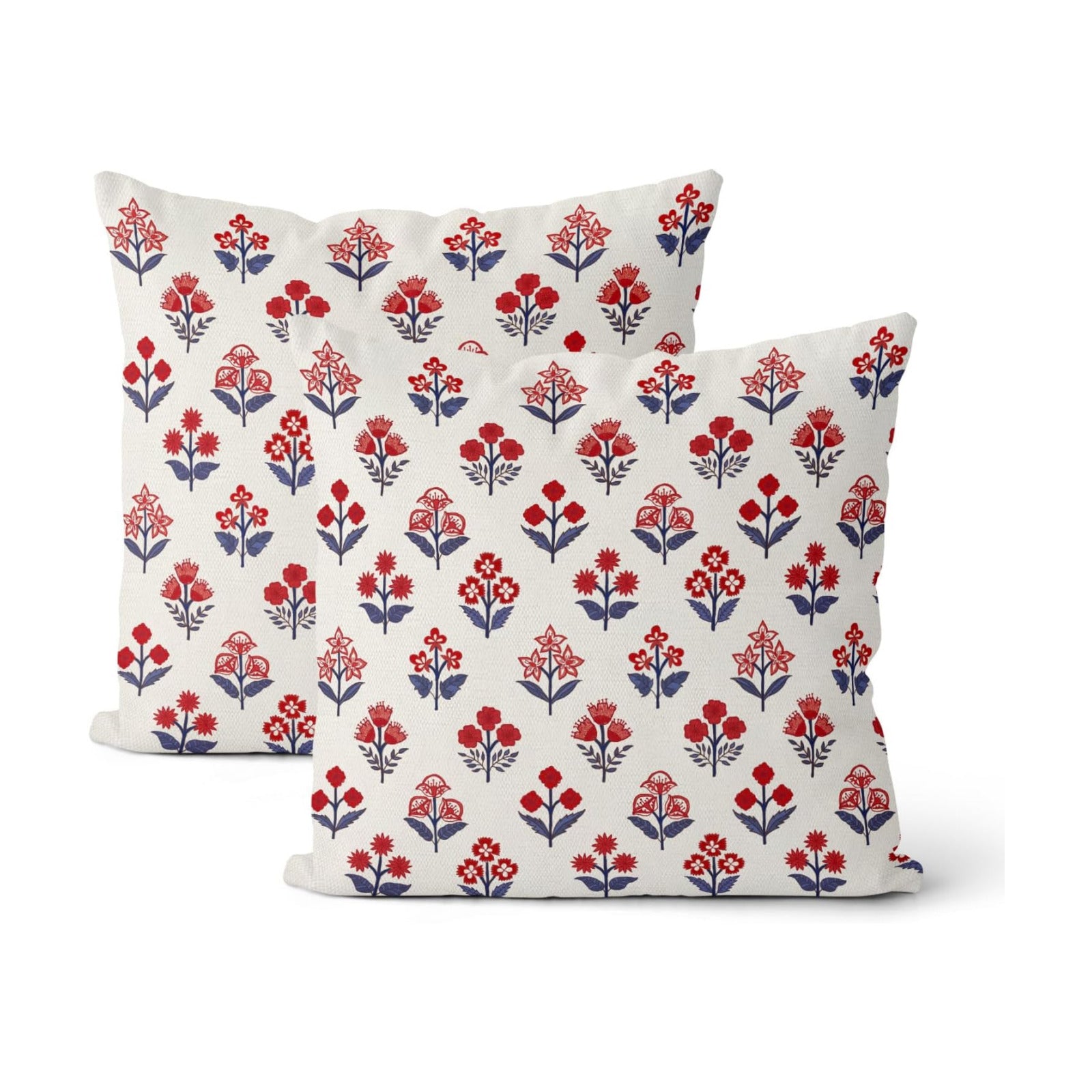 4th of July Pillow Covers Red Blue / 18 x 18 / 4th of July Red Blue Block Print Floral / Set of 2