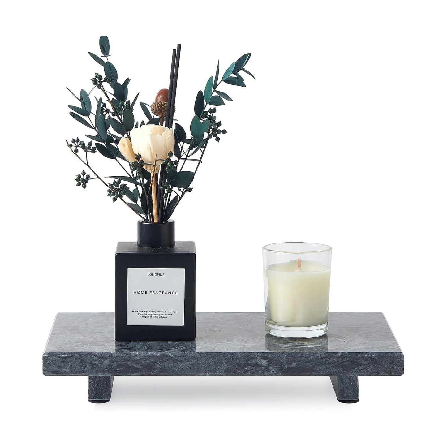 Vanity Organizer / Natural Marble Tray Pedestal Stand / Black / 9.8 x 5.9 x 1.6
