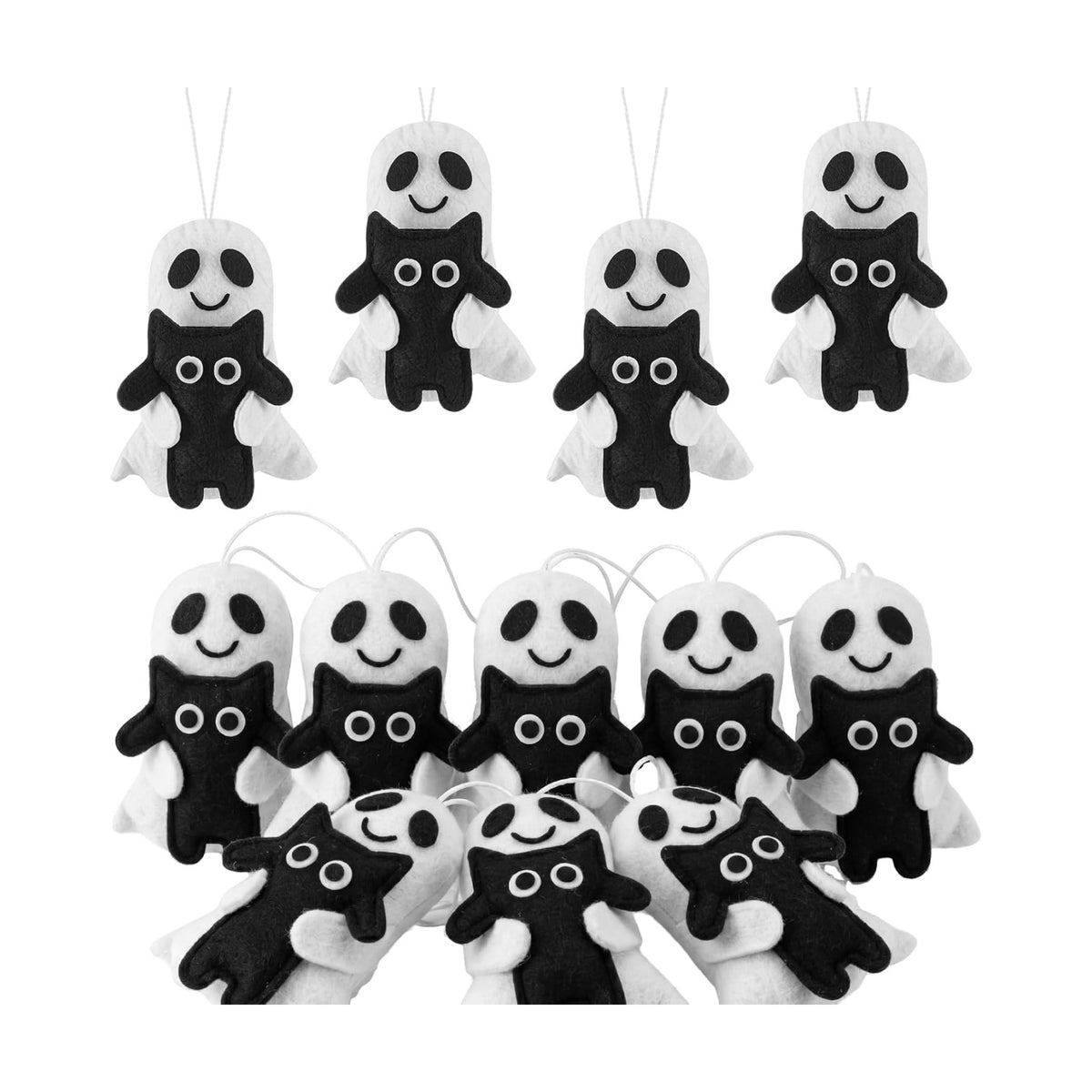 Mindsoft 12 Pack Felt Halloween Ghost Hanging Ornaments with Black Cat