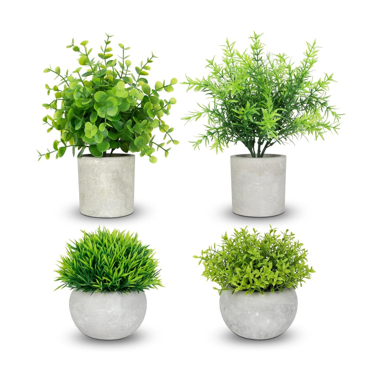 Mini Potted Artificial Plants Eucalyptus Rosemary / Set of 4