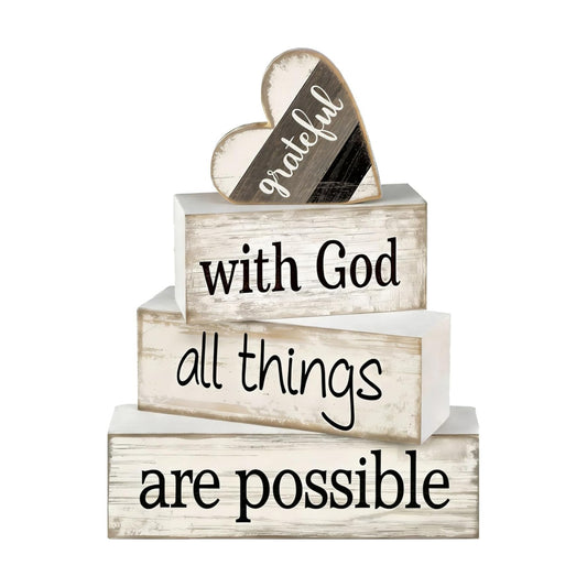 Religious Wooden Farmhouse Tiered Tray Decorations / Faith / Set of 4