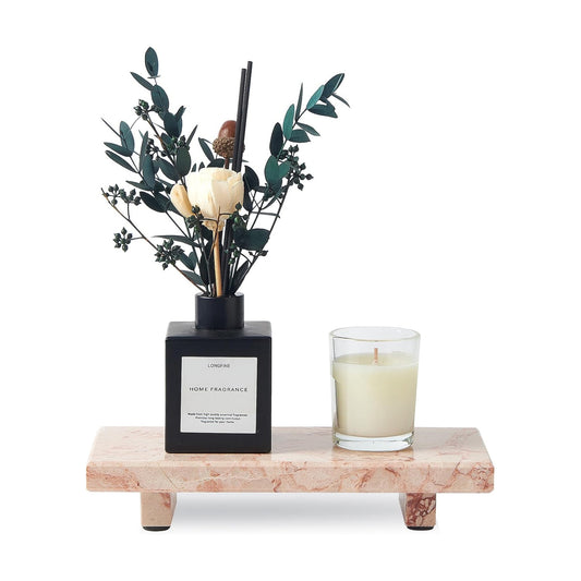 Vanity Organizer / Natural Marble Tray Pedestal Stand / Pink / 8.7 x 4 x 1.6
