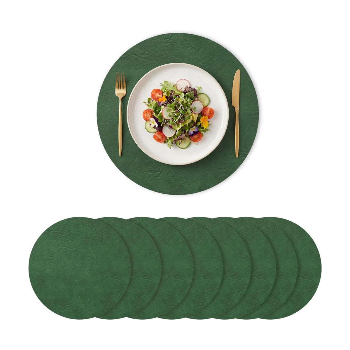 Artoid Mode Green Faux Leather Placemats Set of 8, 15 Inch Waterproof Wipeable Heat Resistant Vinyl Place Mats