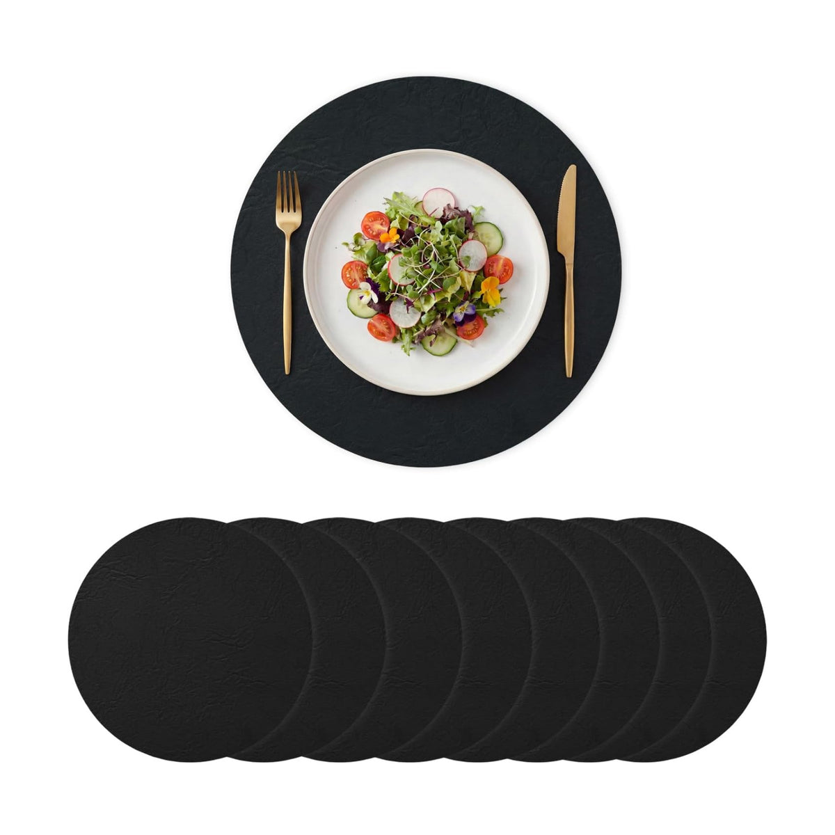 Artoid Mode Black Faux Leather Placemats Set of 8, 15 Inch Waterproof Wipeable Heat Resistant Vinyl Halloween Place