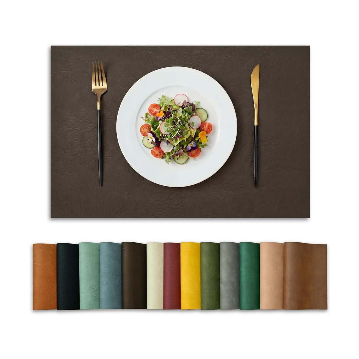 Artoid Mode Coffee Faux Leather Placemats Set of 8, 12x18 Inch Waterproof Wipeable Heat Resistant Vinyl Place Mats