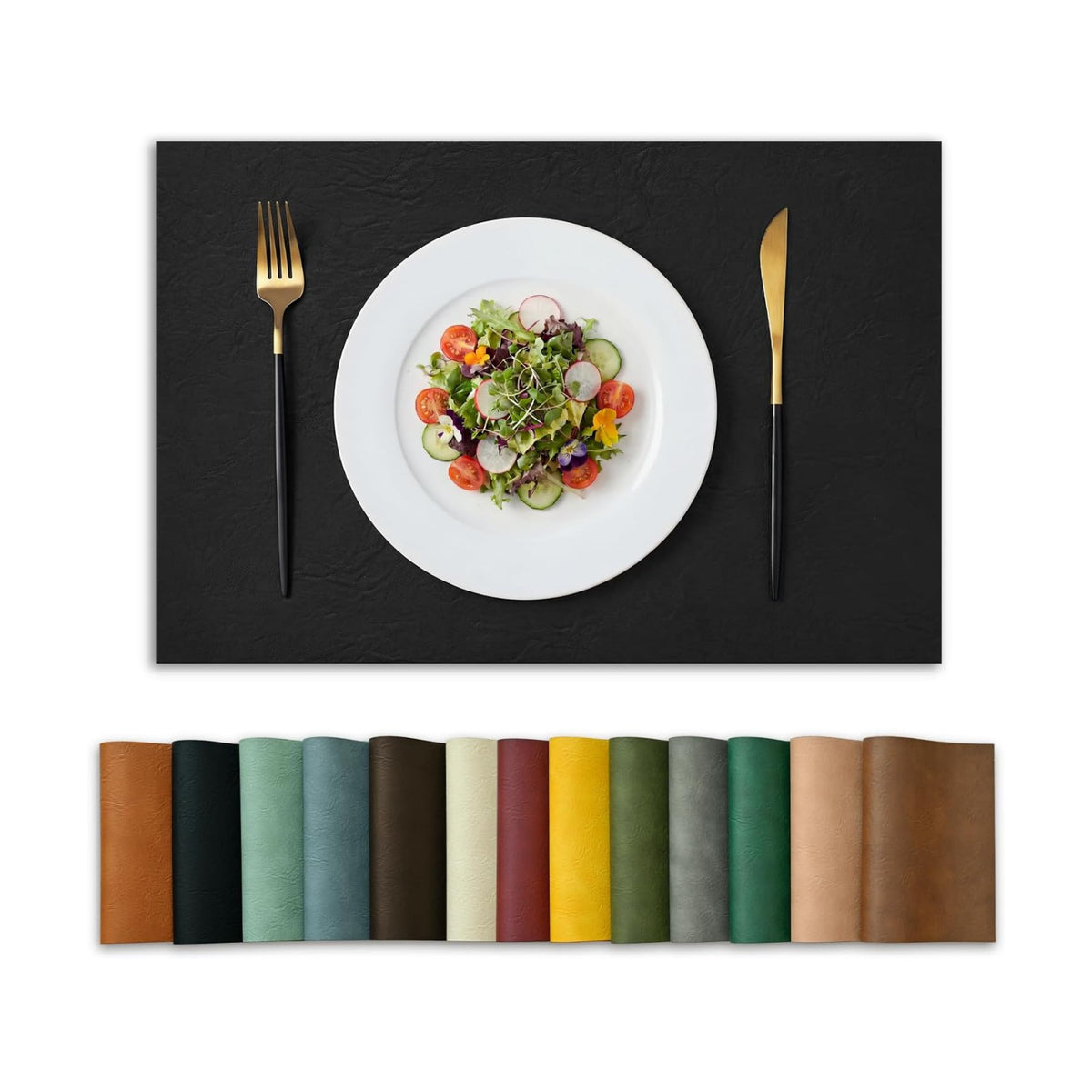 Artoid Mode Black Faux Leather Placemats Set of 8, 12x18 Inch Waterproof Wipeable Heat Resistant Vinyl Halloween Place