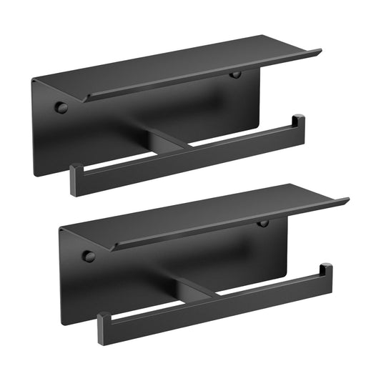 FORIOUS Toilet Paper Holder with Shelf, Commercial Toilet Paper Dispenser | Matte Black 2 Pack | SUS304 Stainless Steel