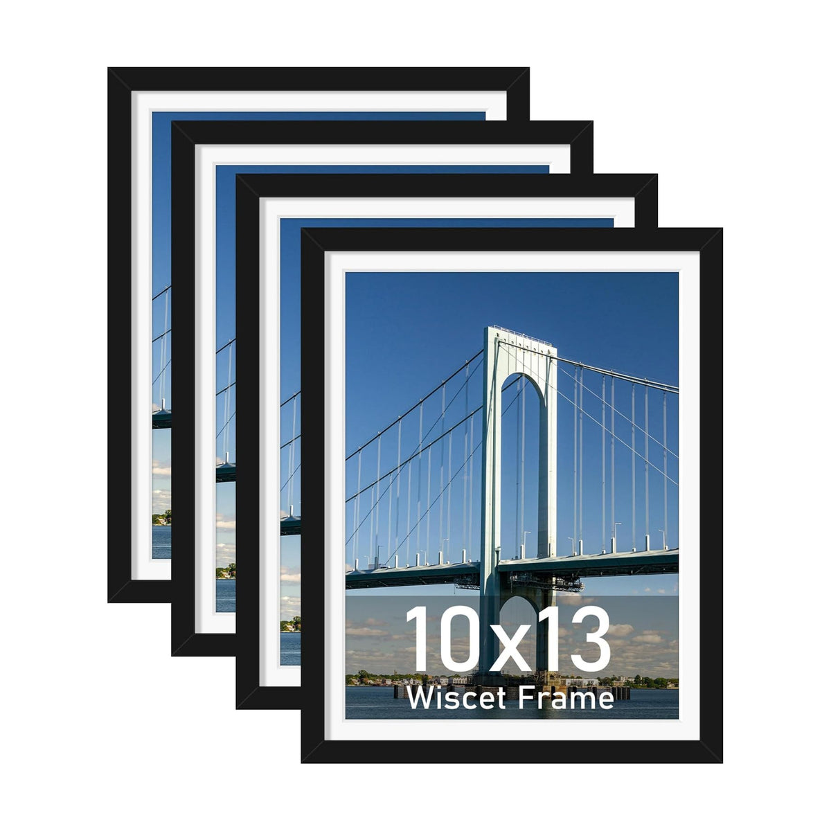Wiscet 10x13 Picture Frame Set of 4, for Wall Mounting, Black | Display Picture 9x12 with Mat or 10x13 Poster Frame