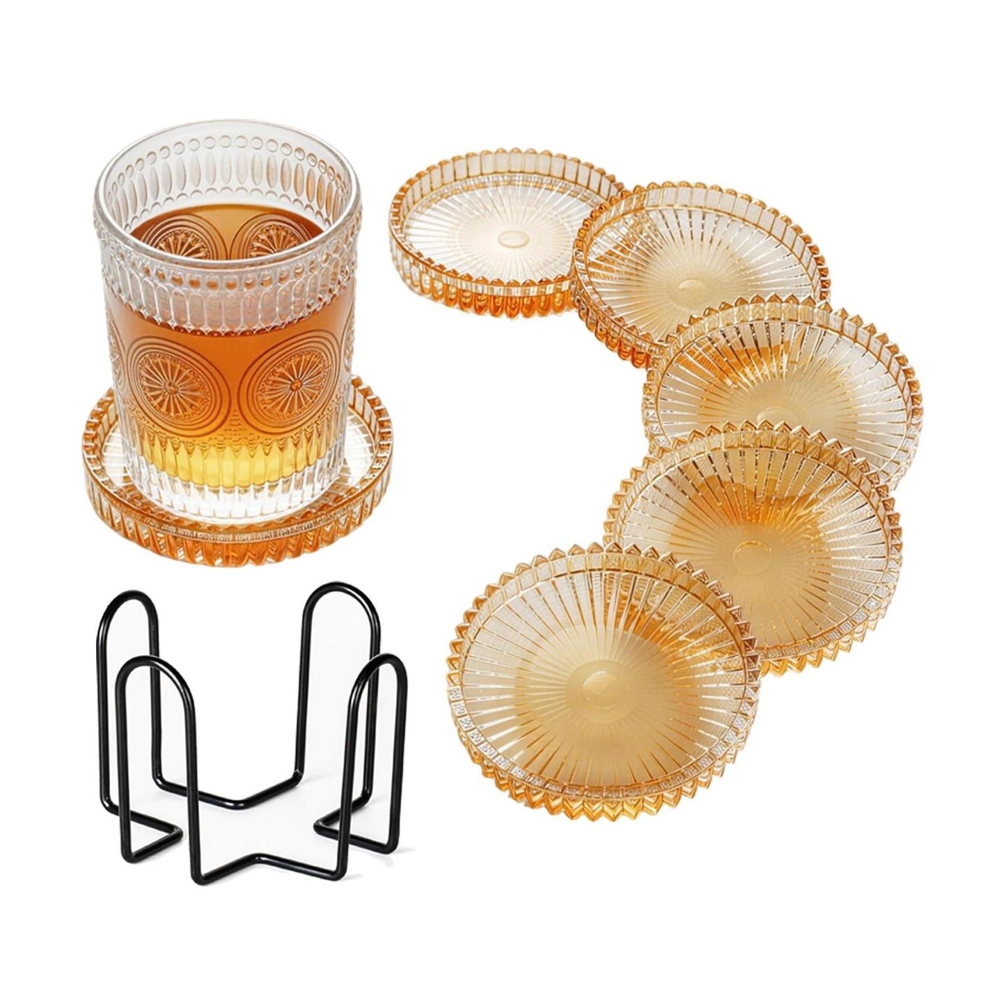 Holder Crystal Coaster Round Cup Coasters Coffee Table / Amber / Clear / Set of 6