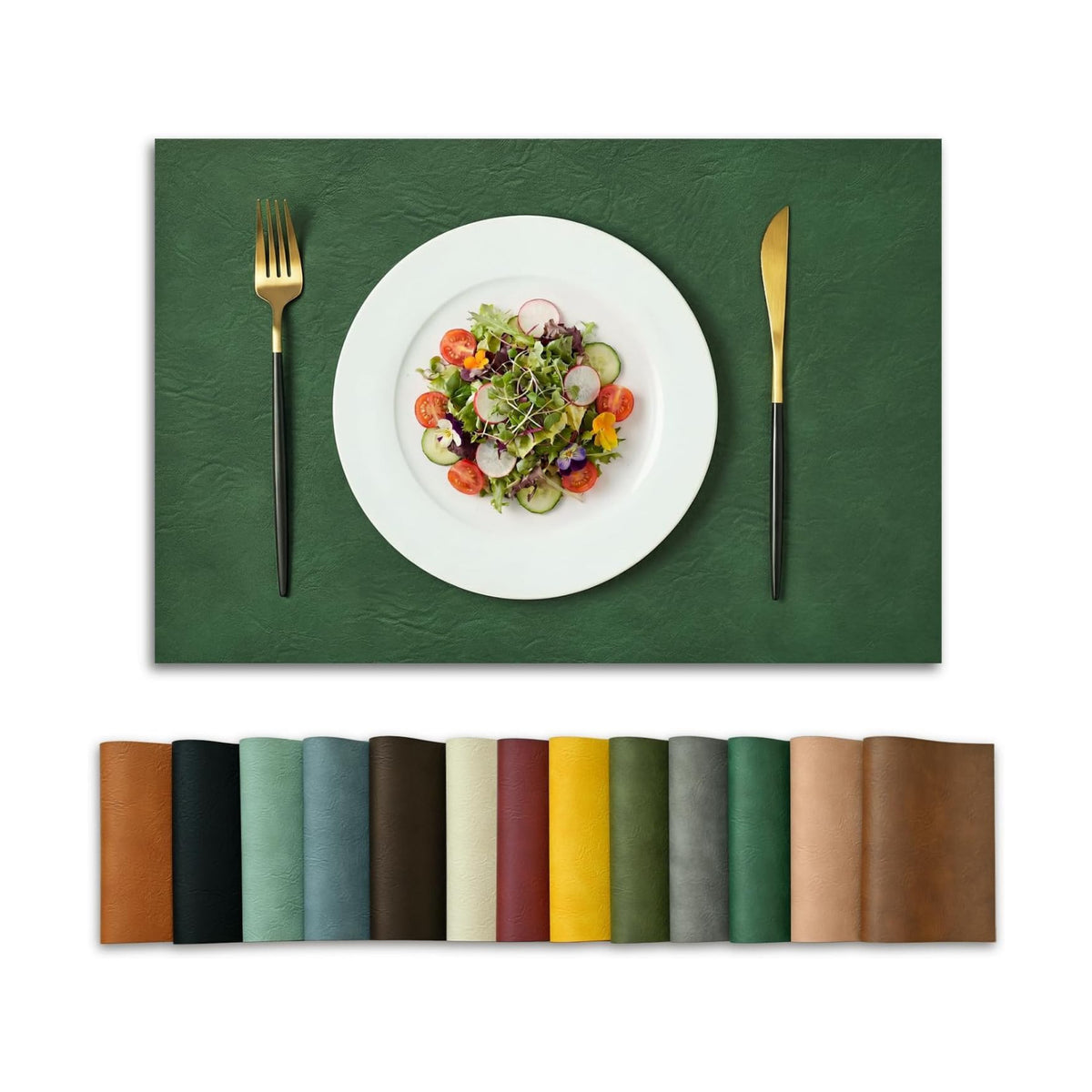 Artoid Mode Green Faux Leather Placemats Set of 8, 12x18 Inch Waterproof Wipeable Heat Resistant Vinyl Place Mats