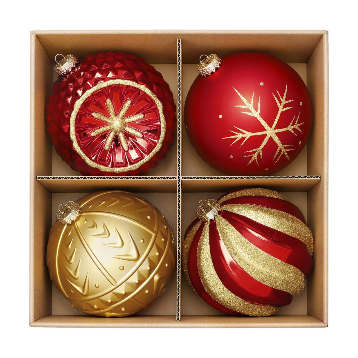 SHareconn 4ct 6 Inch Large Christmas Tree Balls Ornaments, 150mm, Red&Gold