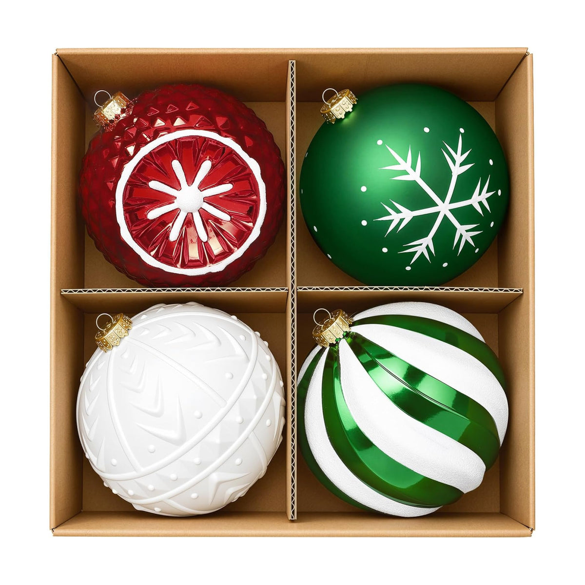 SHareconn 4ct 6 Inch Large Christmas Tree Balls Ornaments, Red&Green White