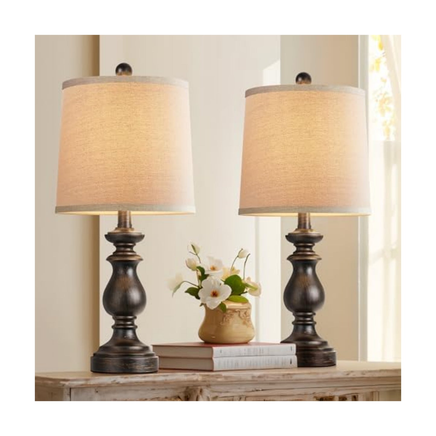 PARTPHONER Traditional Table Lamp Set of 2, Rustic Farmhouse Table Lamps for Living Room Bedroom, 22" Bedside Desk