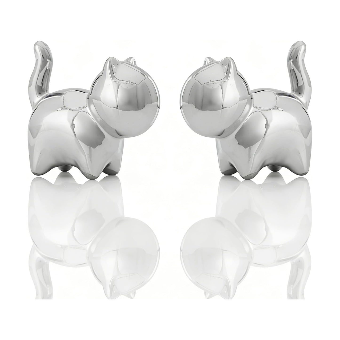 Ceramic Cat Figurines / Silver / 3 Inch / Set of 2
