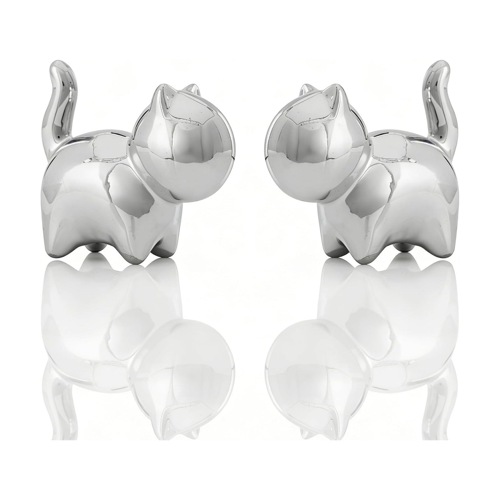 Ceramic Cat Figurines / Silver / 3 Inch / Set of 2