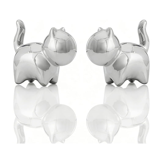 Ceramic Cat Figurines / Silver / 3 Inch / Set of 2