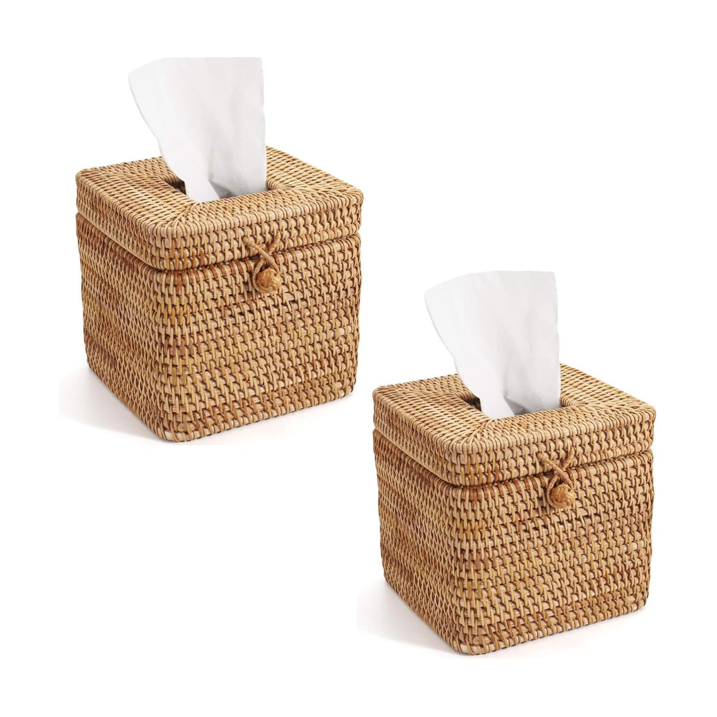Rattan Square Tissue Box Cover / Natural / 5.7 x 5.7 x 5 / Set of 2