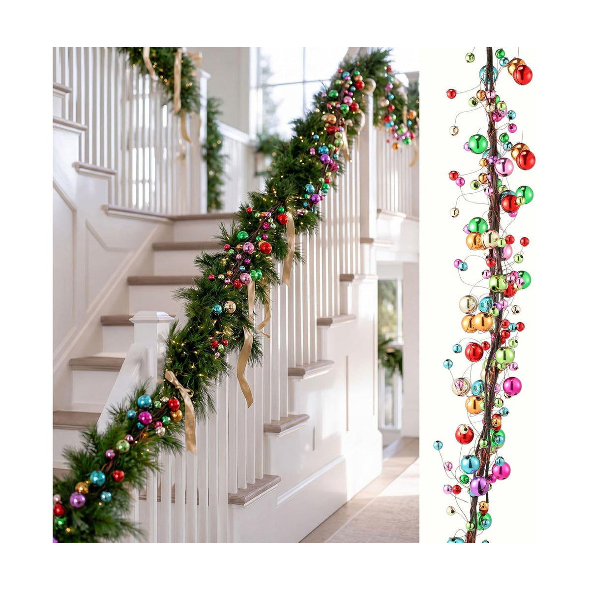 WILLBOND 18 ft Multicolor Christmas Ball Garland Ball Ornaments Hanging Baubles Ornament for Xmas Christmas Tree