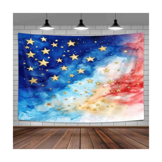 JAWO American Flag Stars Tapestry, Patriotic 4th of July Wall Hanging, Watercolor Red White and Blue Starry Sky Independence Day Memorial Day Decor, 48X36 Inch