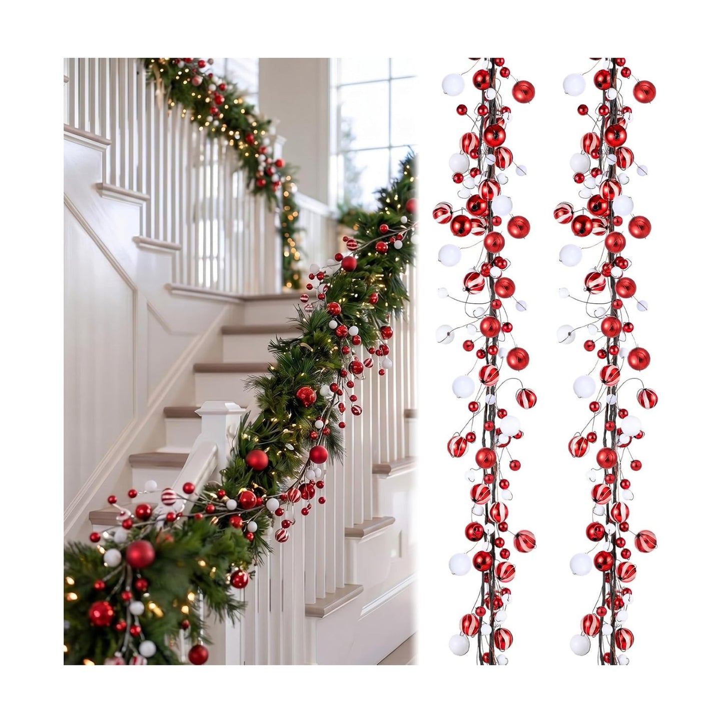 WILLBOND 18 ft Red and White Christmas Ball Garland Ball Ornaments Hanging Baubles Ornament for Xmas Christmas Tree