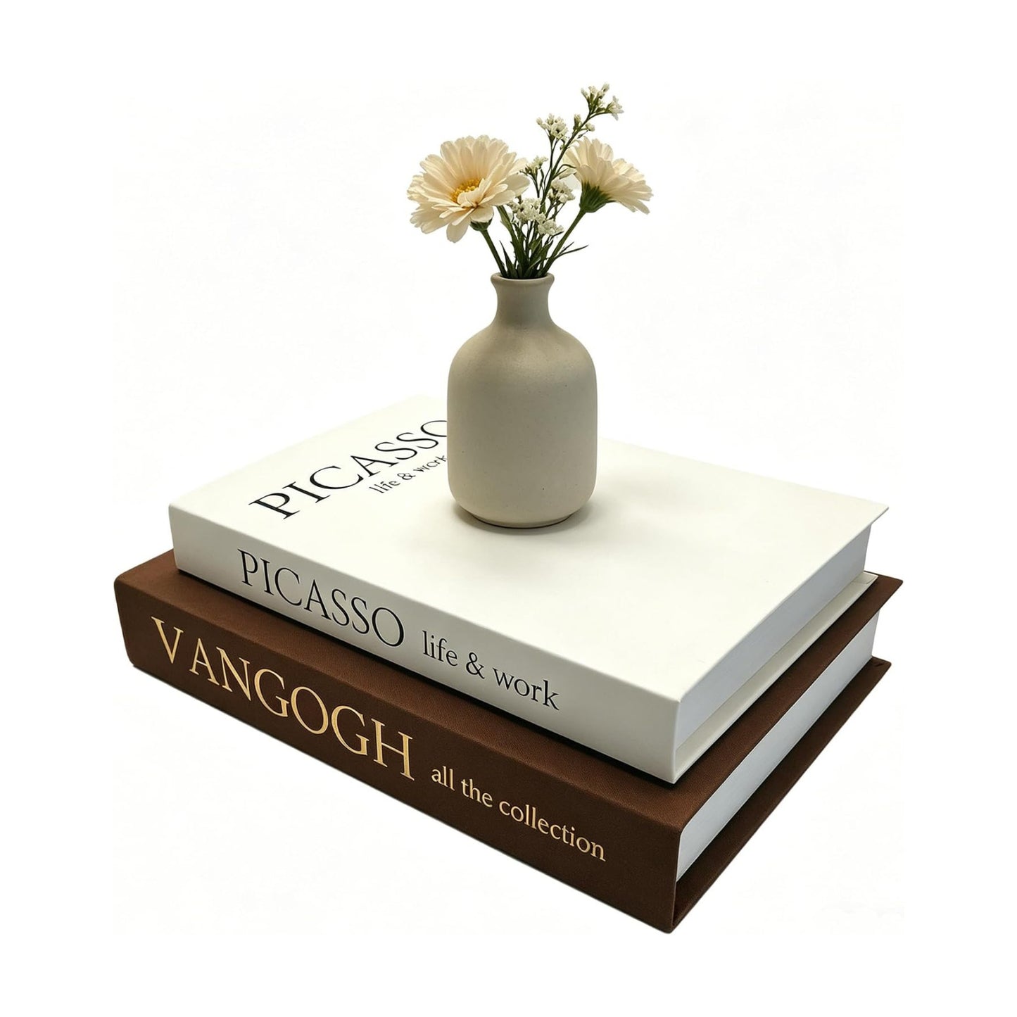 Linen Faux Fake Books for Decor Aesthetic / Beige & Brown / Set of 2