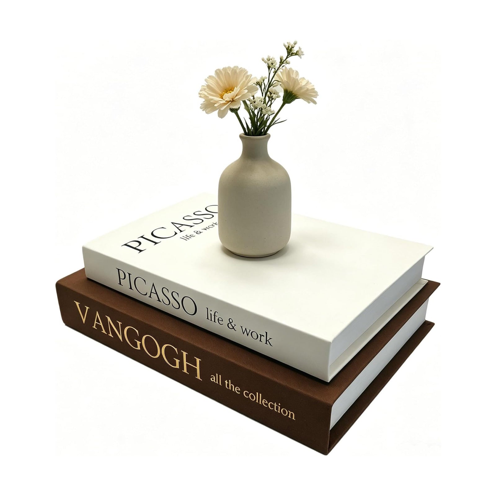 Linen Faux Fake Books for Decor Aesthetic / Beige & Brown / Set of 2
