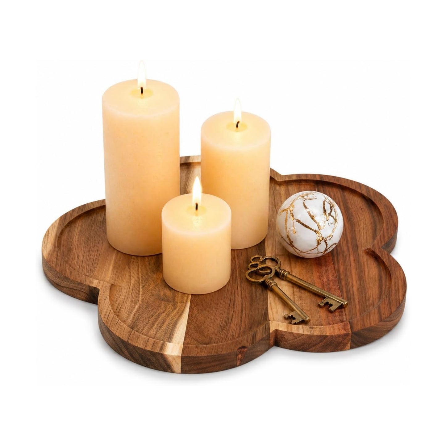 Wooden Candle Tray / 11.8" Acacia Wood Flower-Shaped Tray
