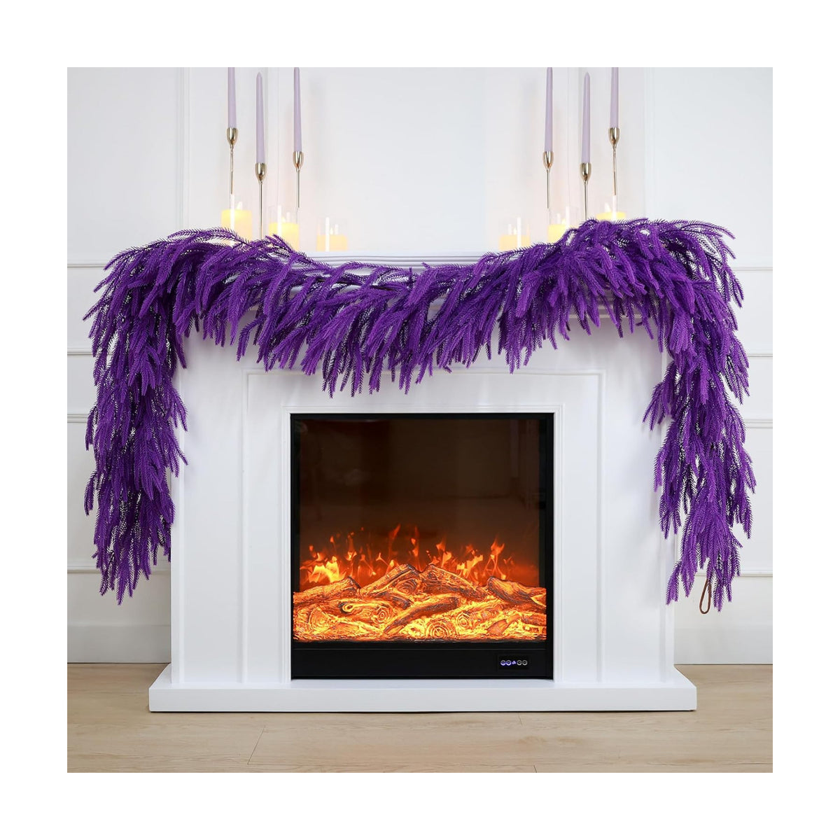 N&T NIETING 9FT Christmas Norfolk Pine Garland Real Touch Artificial Christmas Purple Xmas Garland for Mantle, Table Holiday Fireplace Staircase Indoor Outdoor Halloween Christmas Decorations