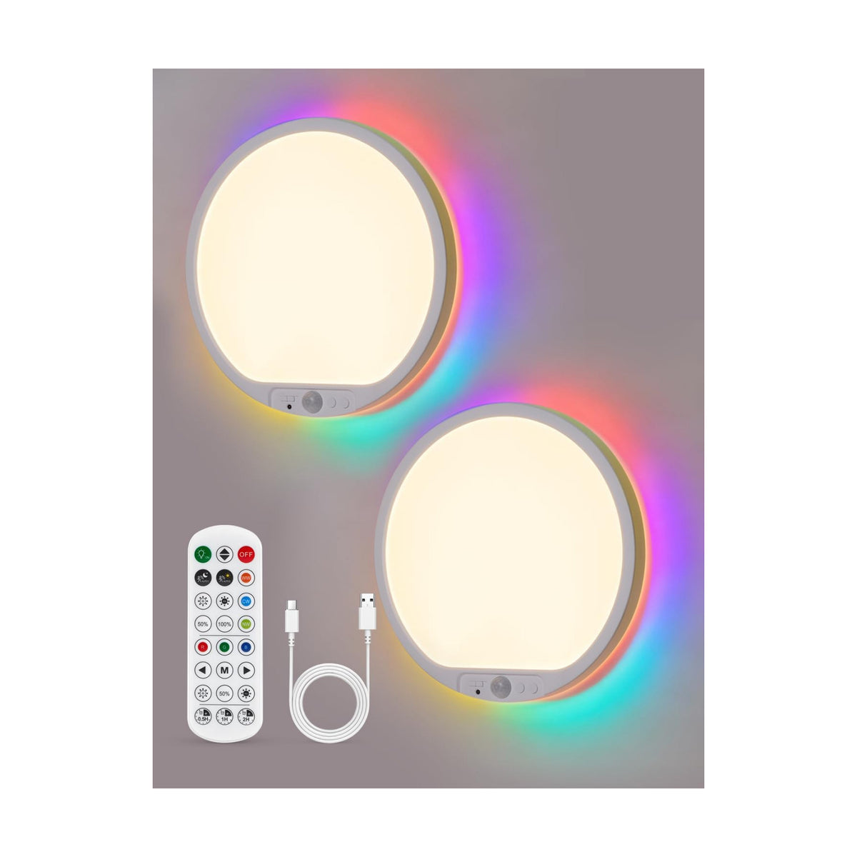 2 Pack Rechargeable Battery Operated Ceiling Light for Shower Wireless, 80 Day Battery Life Powered 11.8Inch Bright