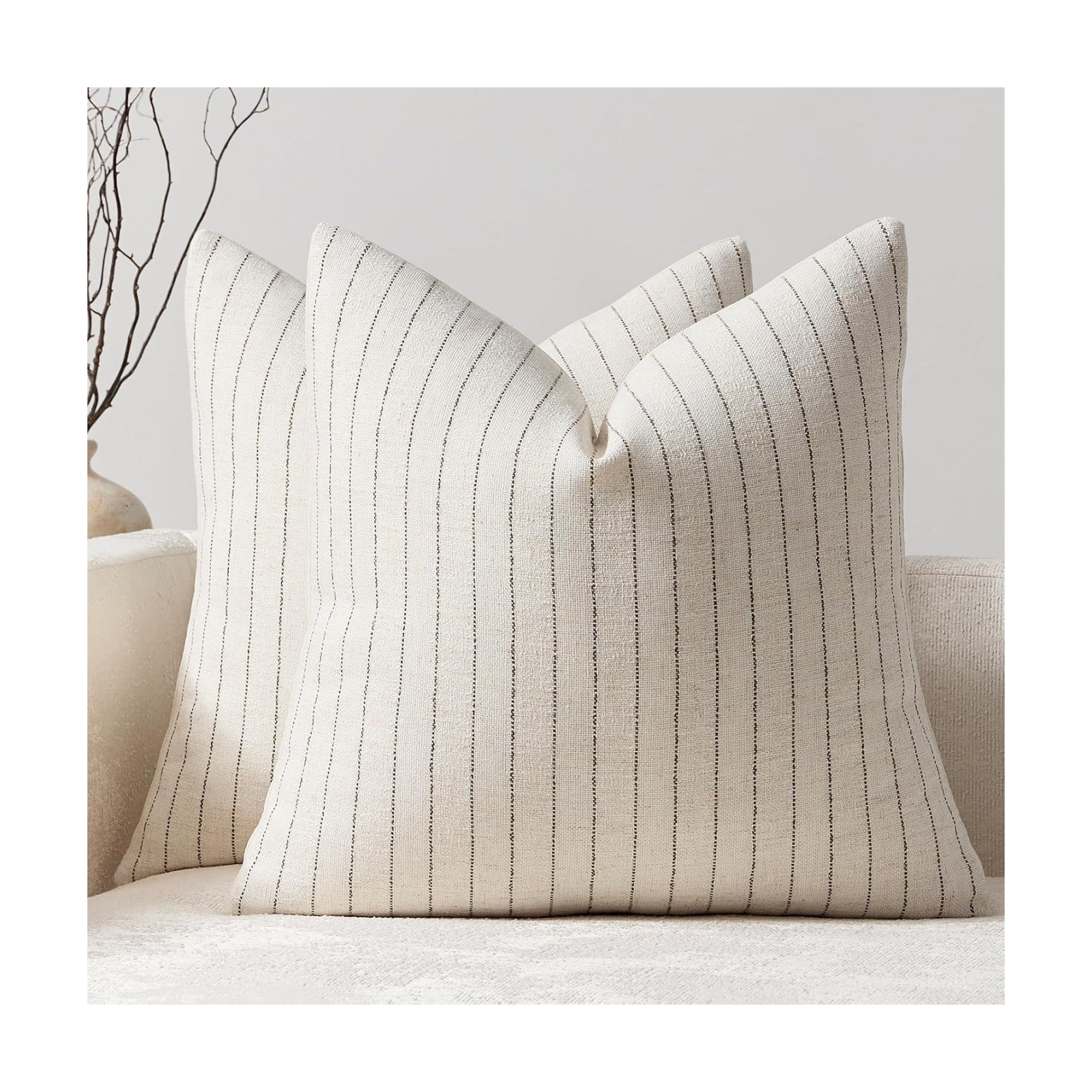 Linen Striped Throw Pillow Covers Neutral Couch Pillow Cases Farmhouse / Brown / 18 x 18 / Set of 2