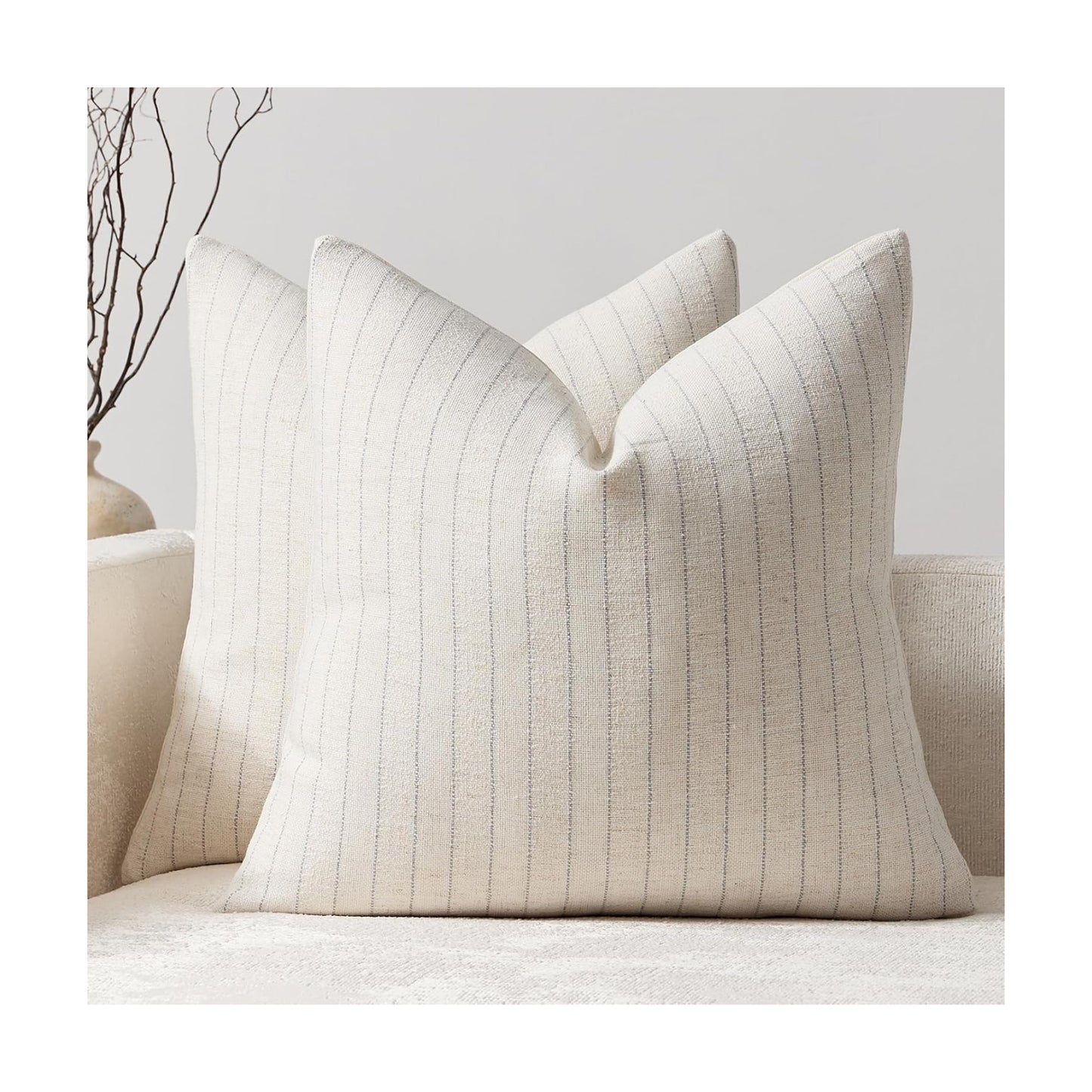 Linen Striped Throw Pillow Covers Neutral Couch Pillow Cases Farmhouse / Grey / 18 x 18 / Set of 2