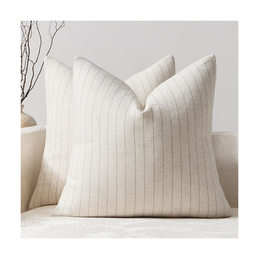 Linen Striped Throw Pillow Covers Neutral Couch Pillow Cases Farmhouse / Grey / 18 x 18 / Set of 2