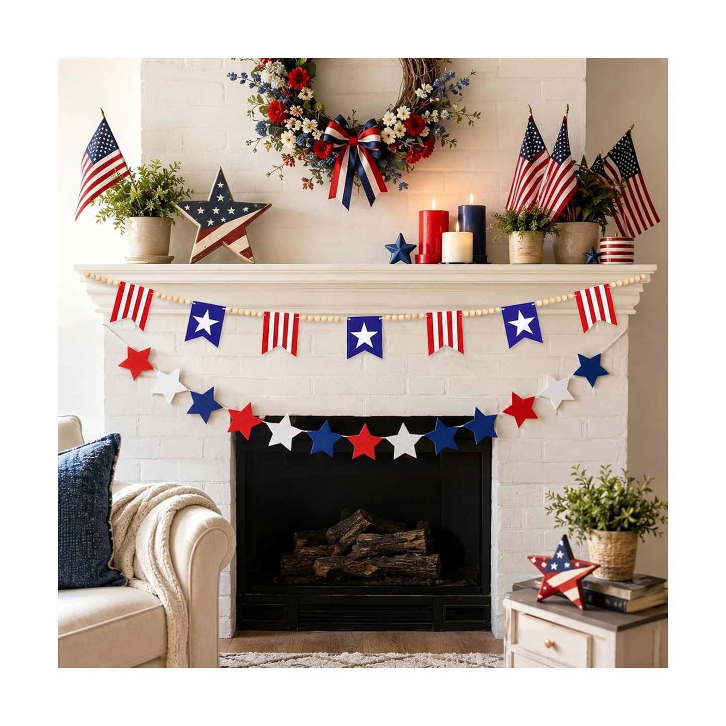 4th of July Wood Bead Garland Banner 250th Anniversary Patriotic Decorations American Flag / Red