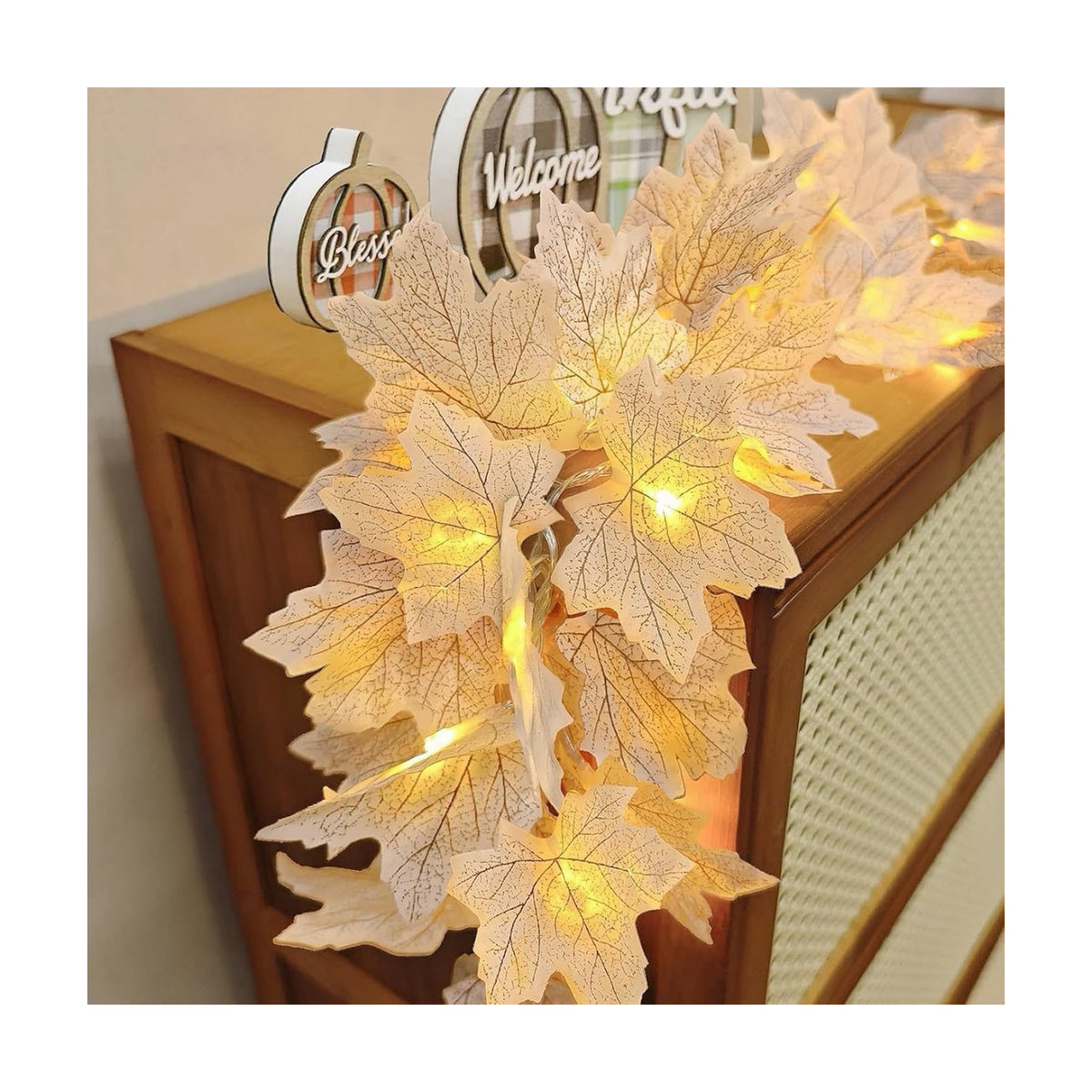 Fall Decor 2 Pack Lighted Fall Garland with Lights Battery Operated (White)